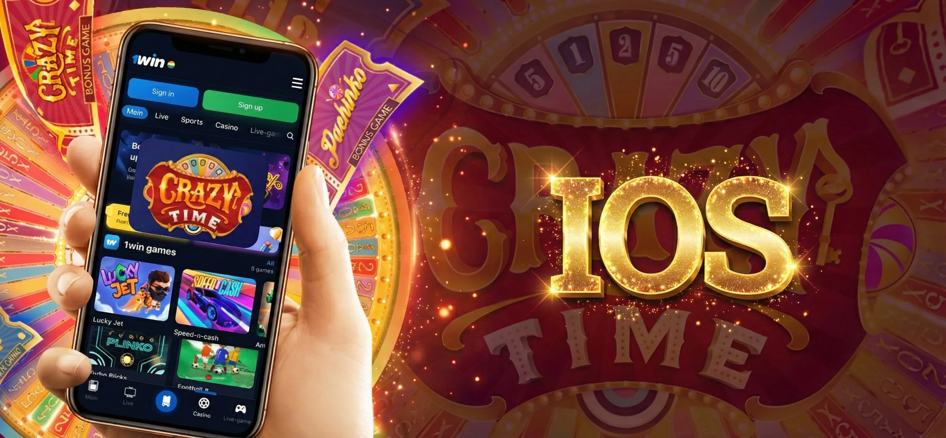 Crazy Time iOS app access screen for iPhone casino play