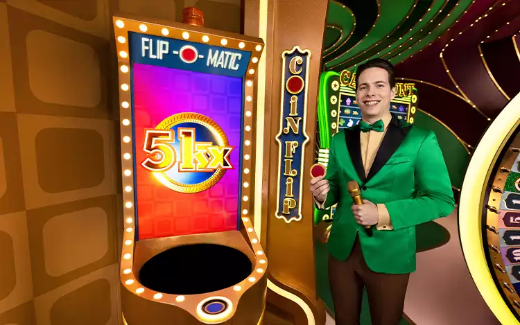 Crazy Time Coin Flip bonus history screen with yellow and blue multipliers