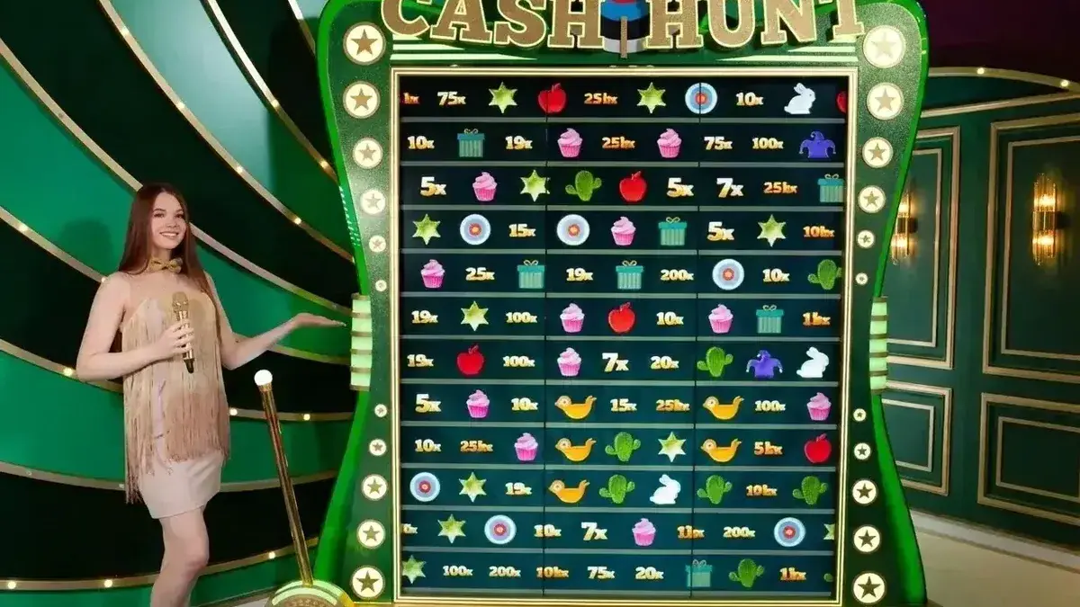 Crazy Time Cash Hunt screen with concealed multiplier tiles