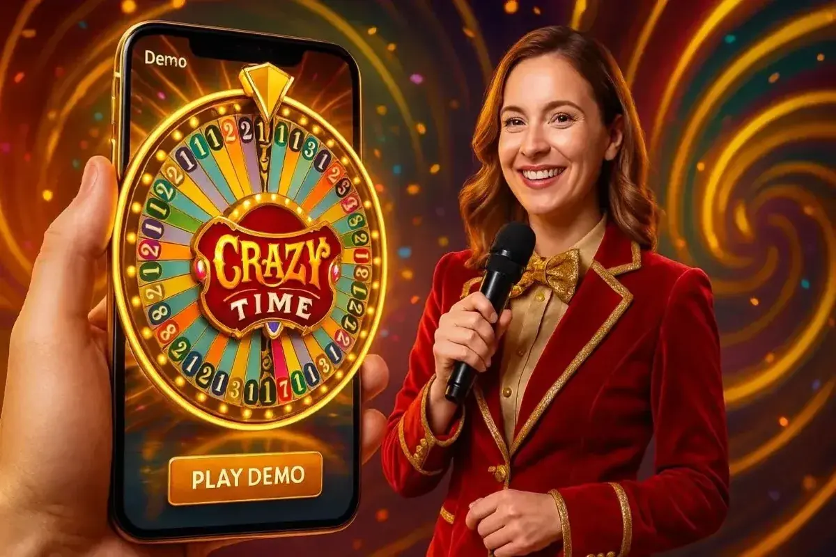 Crazy Time demo game screen with live wheel and practice play