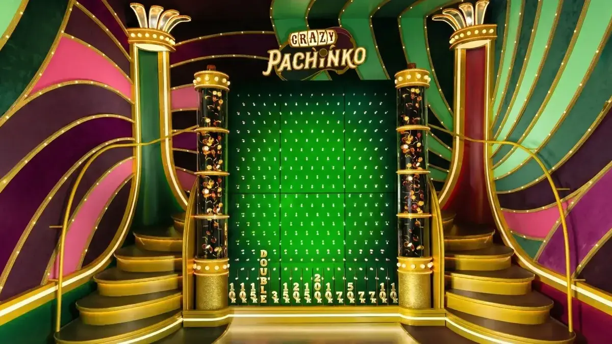 Crazy Time Pachinko bonus screen with multiplier slots and peg board