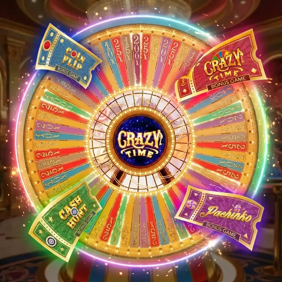 Crazy Time money wheel layout with numbered and bonus segments
